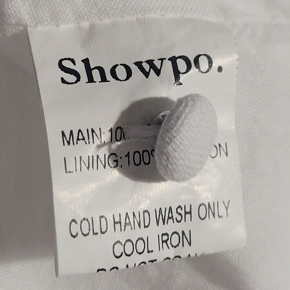 SHOWPO White Gauzy Cotton Playsuit Size 14 Pockets Drawstring Lined Puff Sleeve - Picture 10 of 11